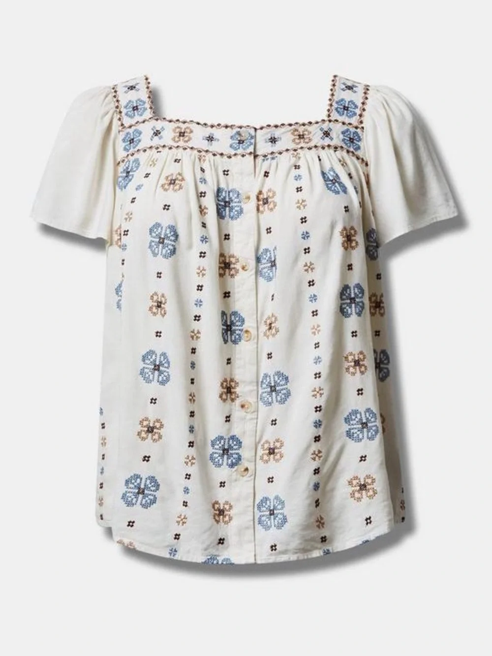 Torrid Beach Linen Eyelet Trim Shirt Embroidered Square neck top - Picture 3 of 6